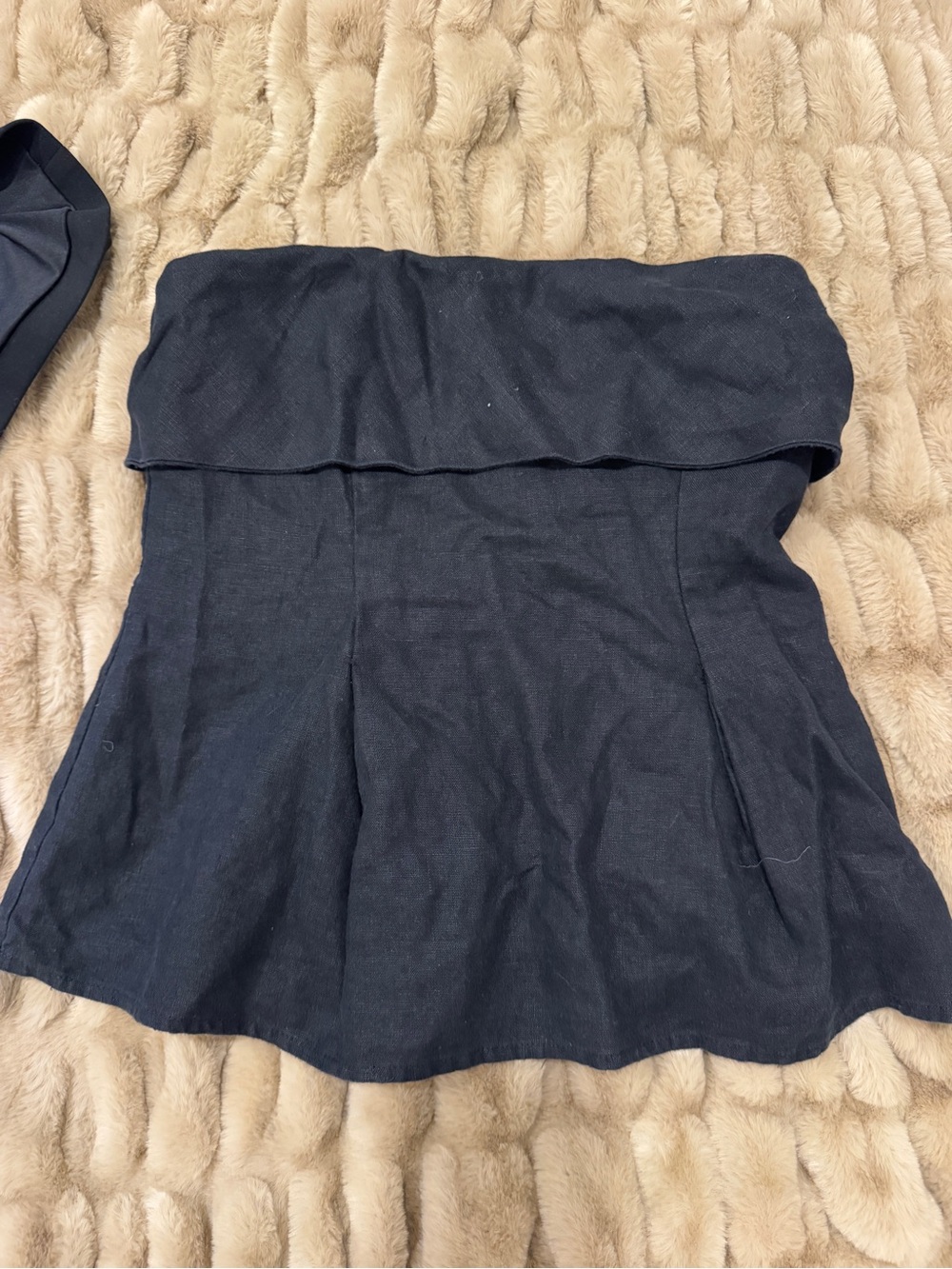 Reformation Strapless Linen Black Fold-Over Top